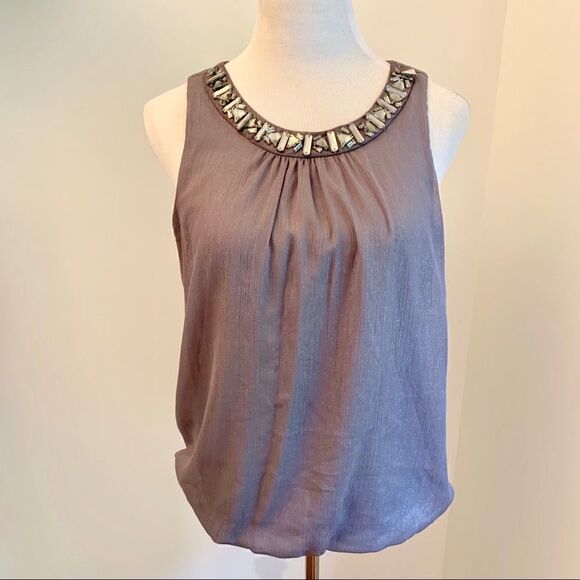NEW! IZ Byer Gray Embellished Sleeveless Top Sz L - Picture 2 of 8